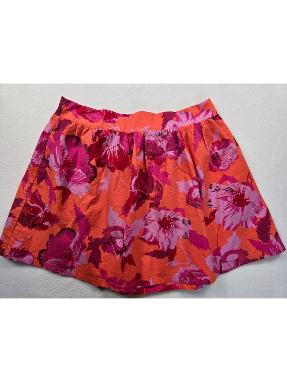 Scoop Orange & Pink Floral Hibiscus Skirt Size L Lightweight Cotton Womens Mini